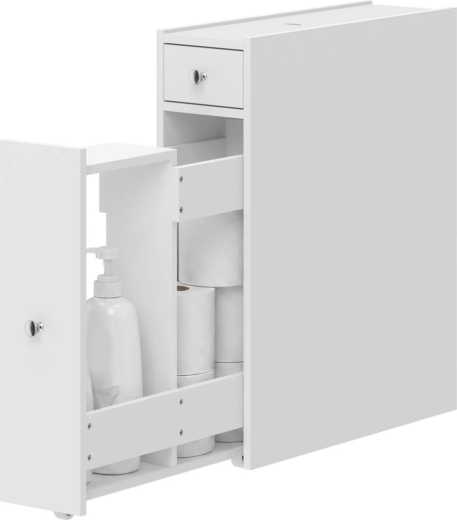 Armário de Casa de Banho, 48 x 16 x 58 cm, 2 Gavetas, Branco