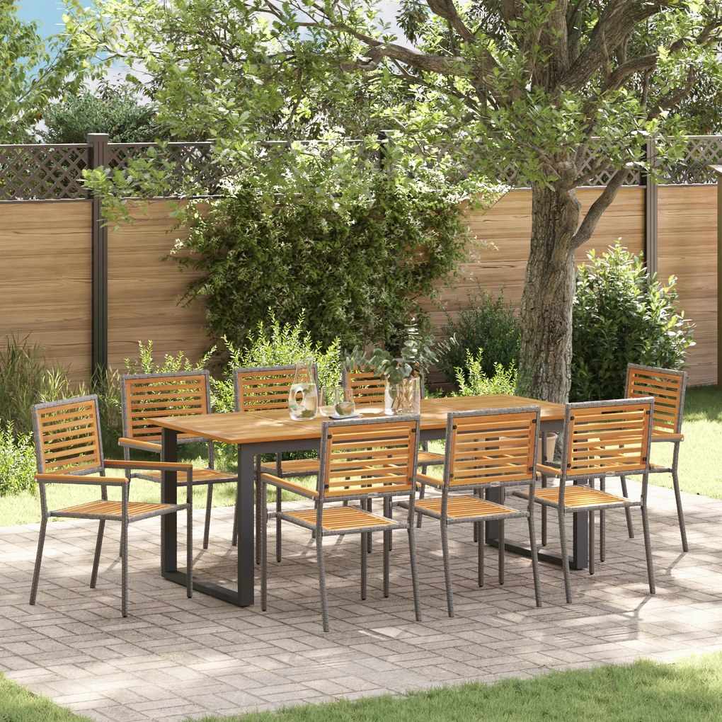 Conjunto de Jantar Jardim vidaXL 9 Peças Cinza Polyrattan Acácia