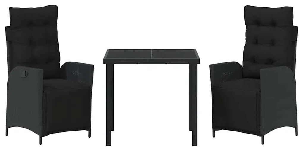 Conjunto de Jantar de Jardim de 3 Peças Preto em Rattan Sintético