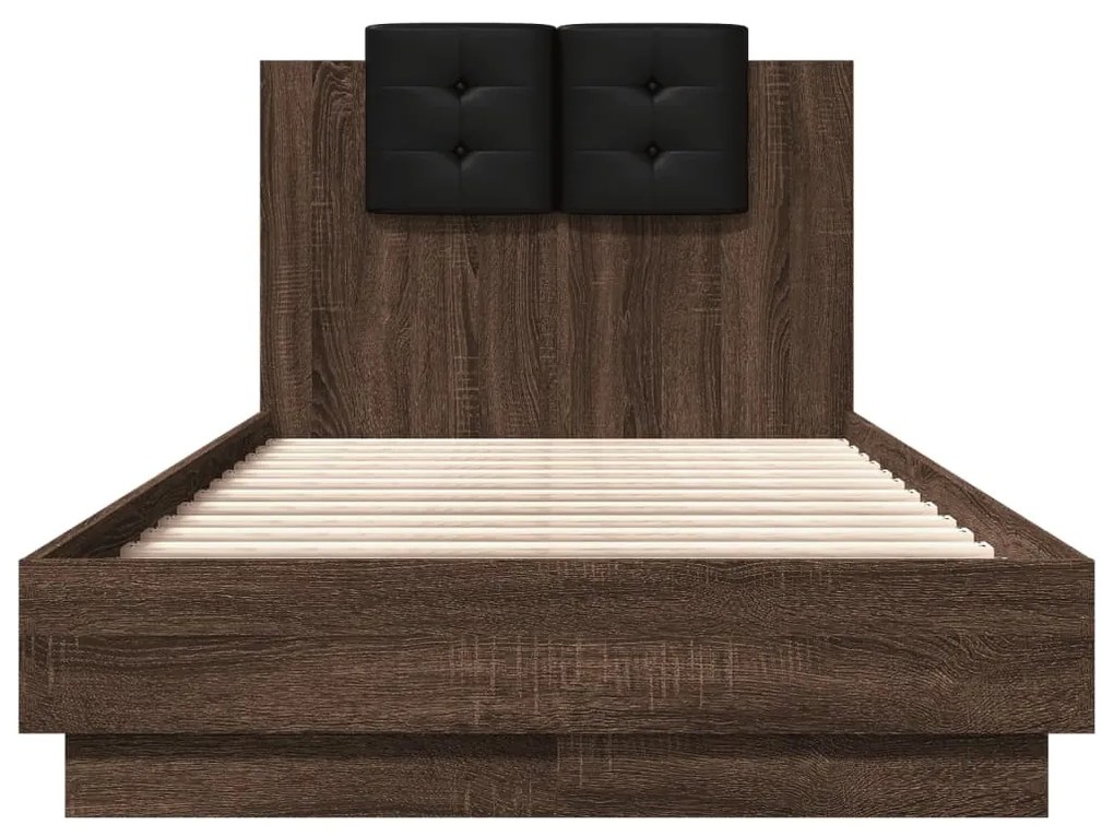 Estrutura cama cabeceira/luzes LED 75x190 cm carvalho castanho