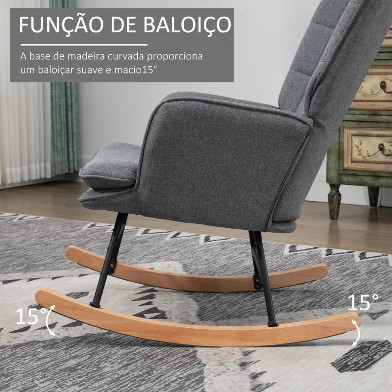 Poltrona Baloiço Smother com Apoio de Pés em Linho - Cinzento - Design