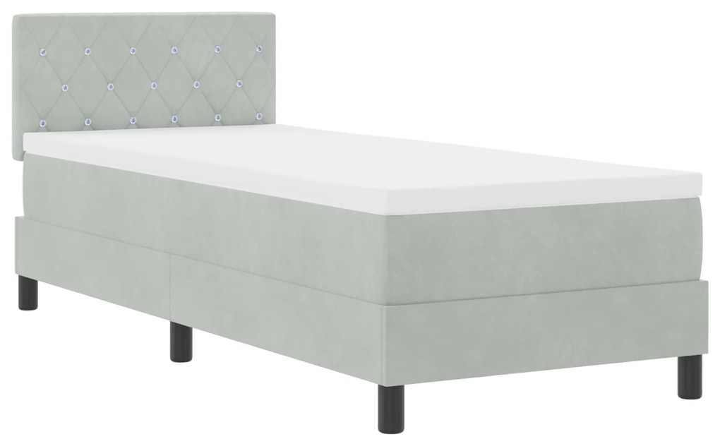 Cama Box com Colchão vidaXL Cinza Claro 80x200 cm Veludo