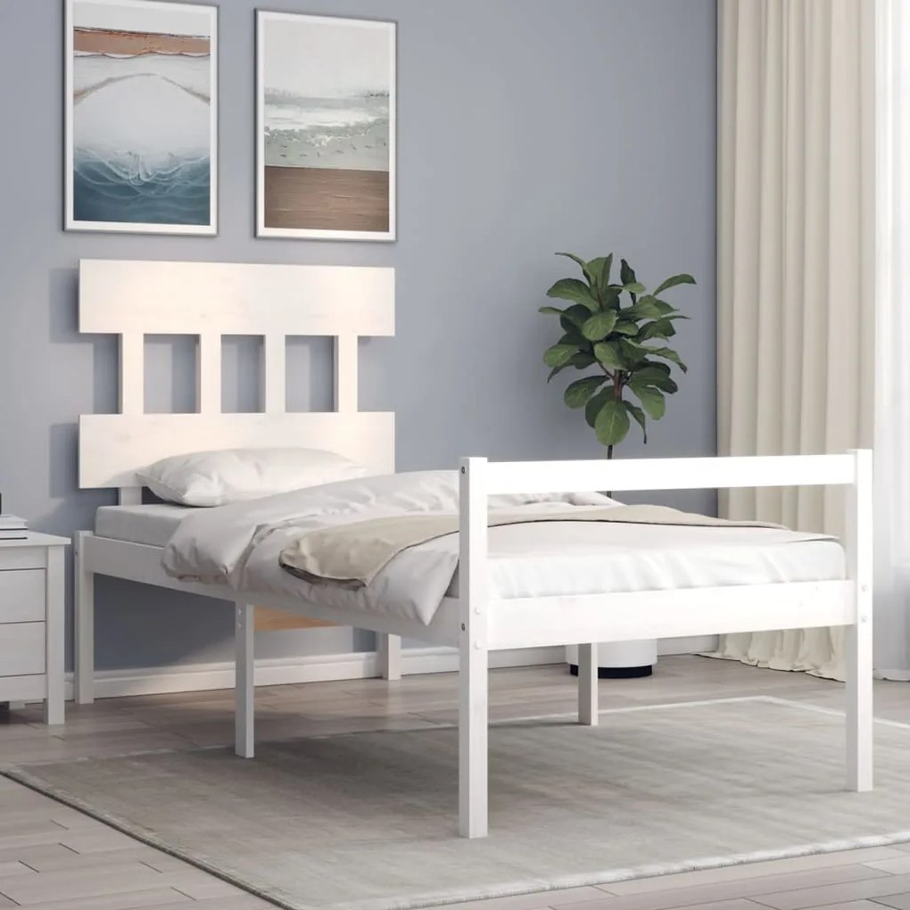 Cama para idosos com cabeceira 100x200 cm madeira maciça branco