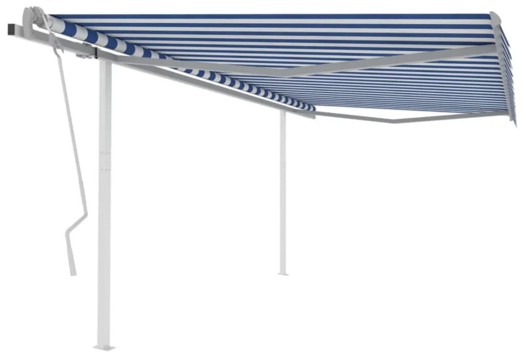 Toldo retrátil manual com postes 4x3,5 m azul e branco