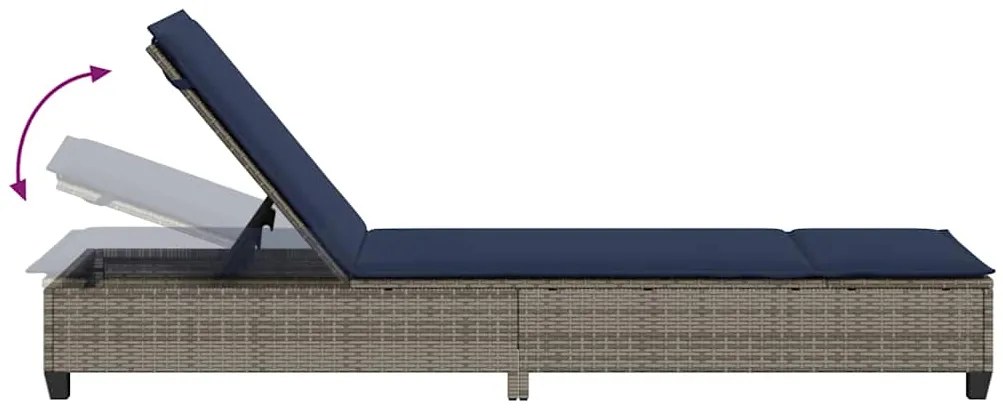 Espreguiçadeira com almofadões 55x200x25,5cm vime PE cinzento