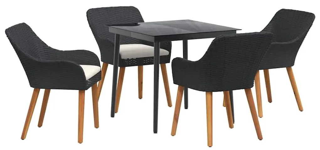 Conjunto de Jantar de Jardim com 5 Peças Pretas em Rattan Sintético