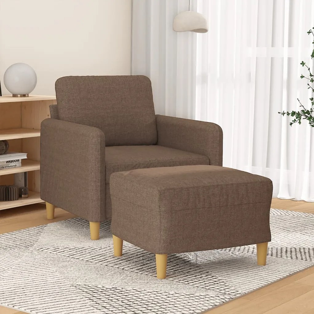 vidaXL Poltrona com apoio de pés 60 cm tecido castanho