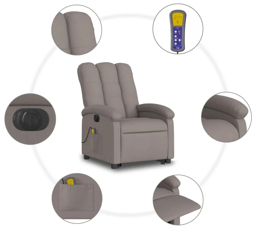 Poltrona elétrica elevatória massagens tecido cinza-acastanhado