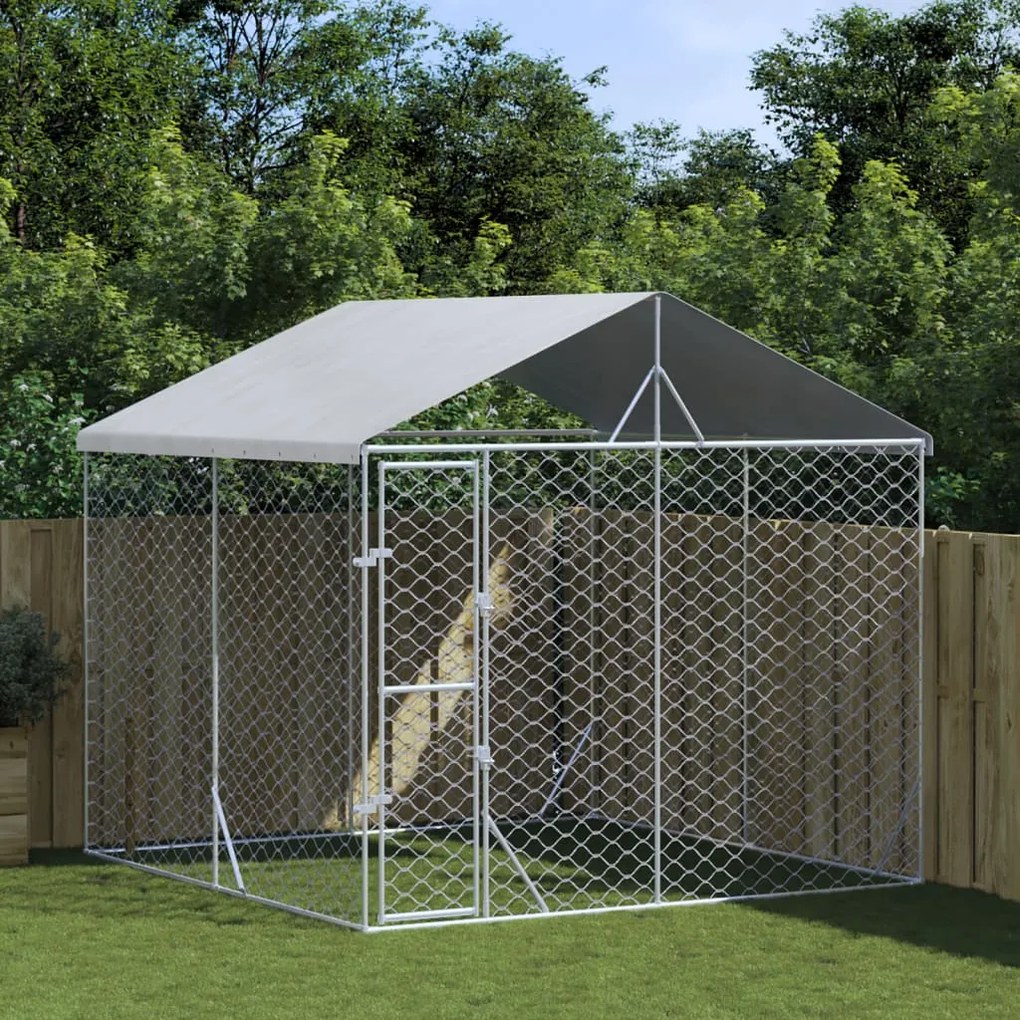 vidaXL Canil de exterior com teto 3x3x2,5 m aço galvanizado prateado