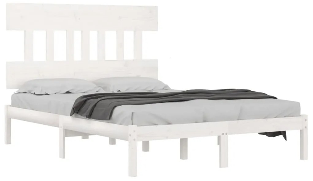 Estrutura de cama 140x190 cm madeira maciça branco