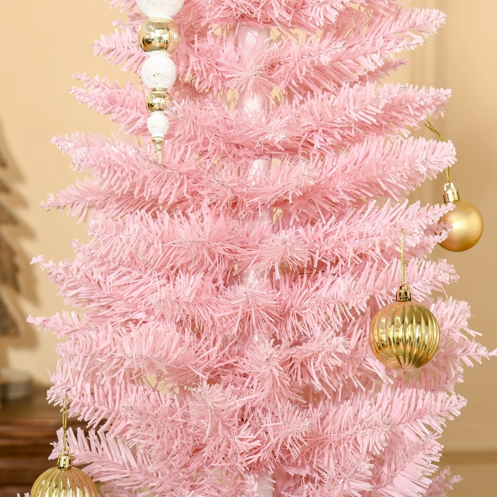 Árvore de Natal Artificial 180cm Ignífugo com 390 Ramos de PVC e Suporte de Metal Decoração de Natal para Interiores Fácil de Montar Rosa