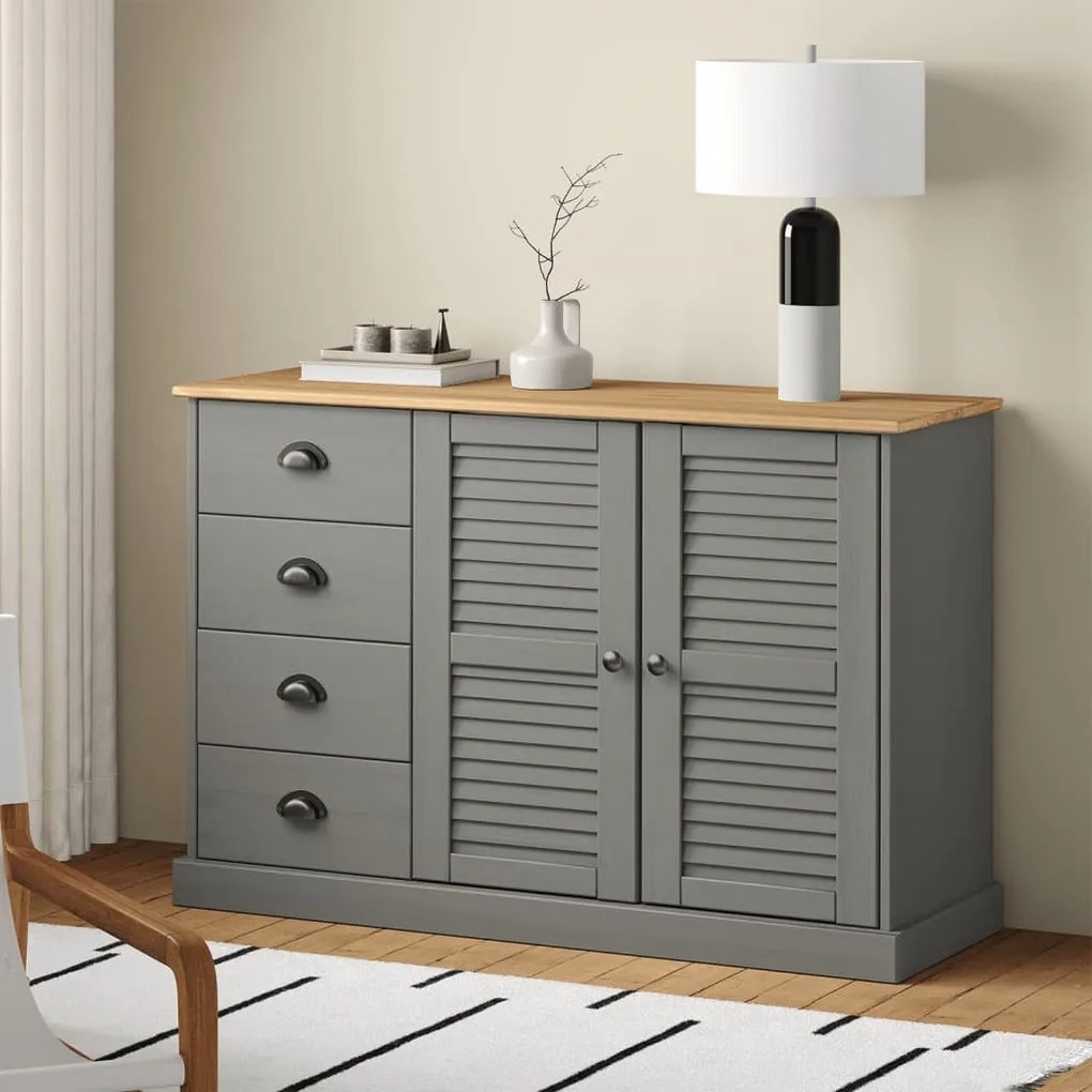 vidaXL Aparador com gavetas VIGO 113x40x75 cm pinho maciço cinzento