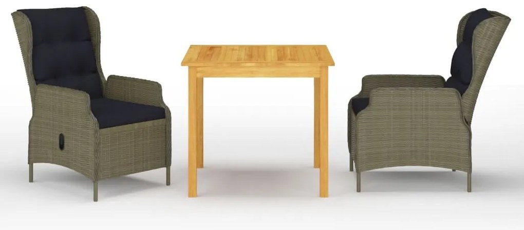 3 pcs conjunto de jantar para jardim castanho