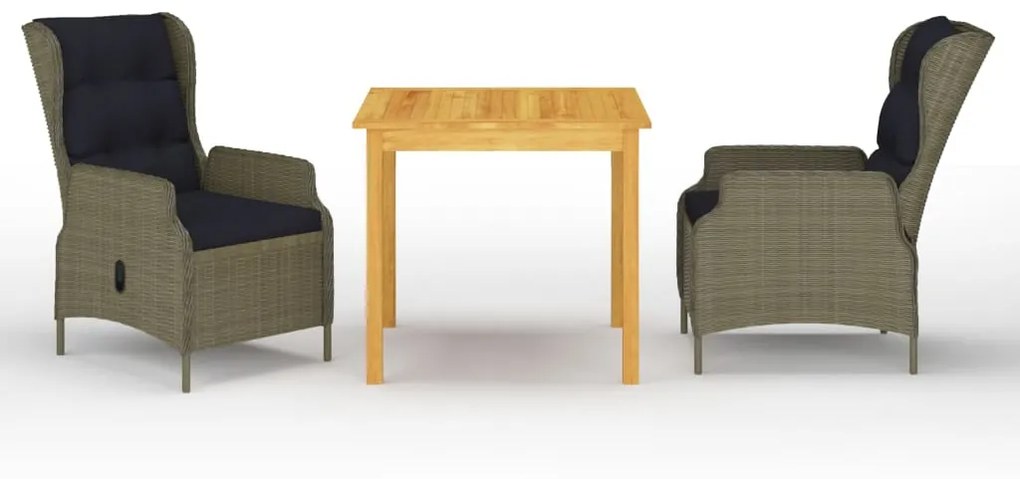 vidaXL 3 pcs conjunto de jantar para jardim castanho