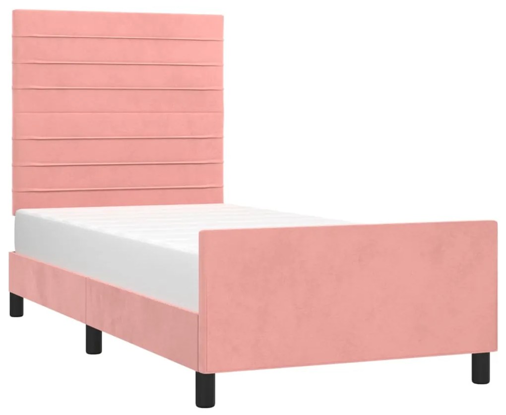 Estrutura de cama c/ cabeceira 80x200 cm veludo rosa