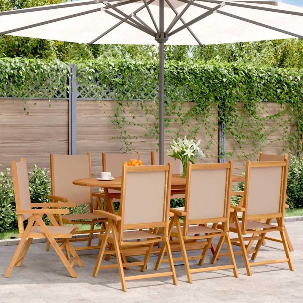 vidaXL Cadeiras jardim reclin. 8 pcs tecido/madeira maciça