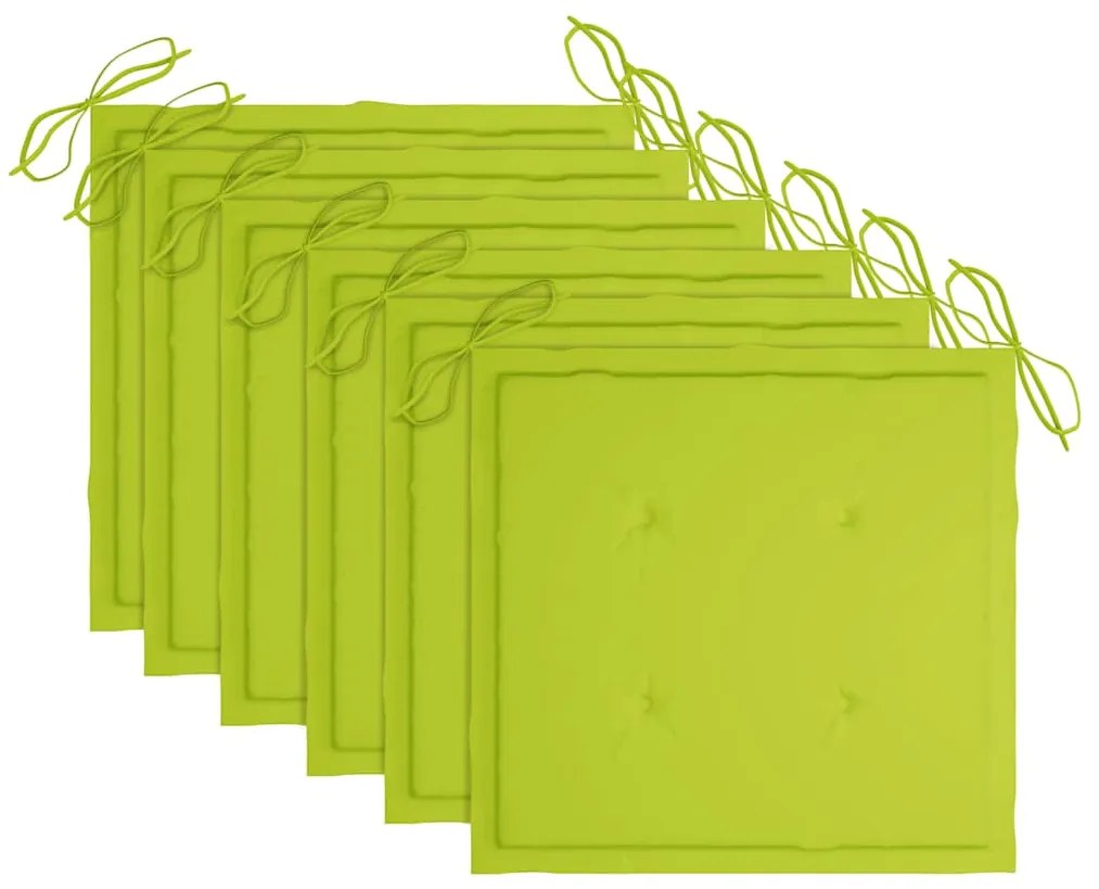 Cadeiras jardim c/ almofadões verde brilhante 6 pcs teca maciça