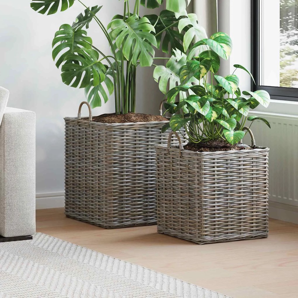vidaXL Cesta de Plantas com armazenamento 2 pcs Cinzeto Rattan Lacak