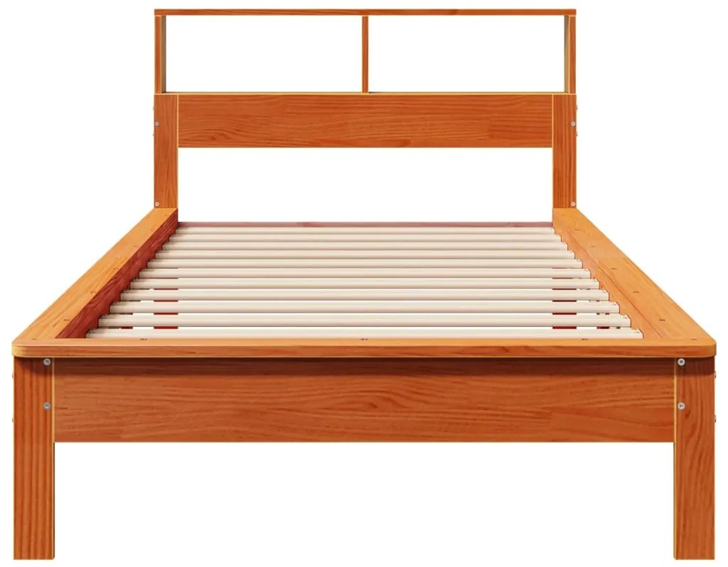 Cama com estante sem colchão 90x200cm pinho maciço castanho-mel
