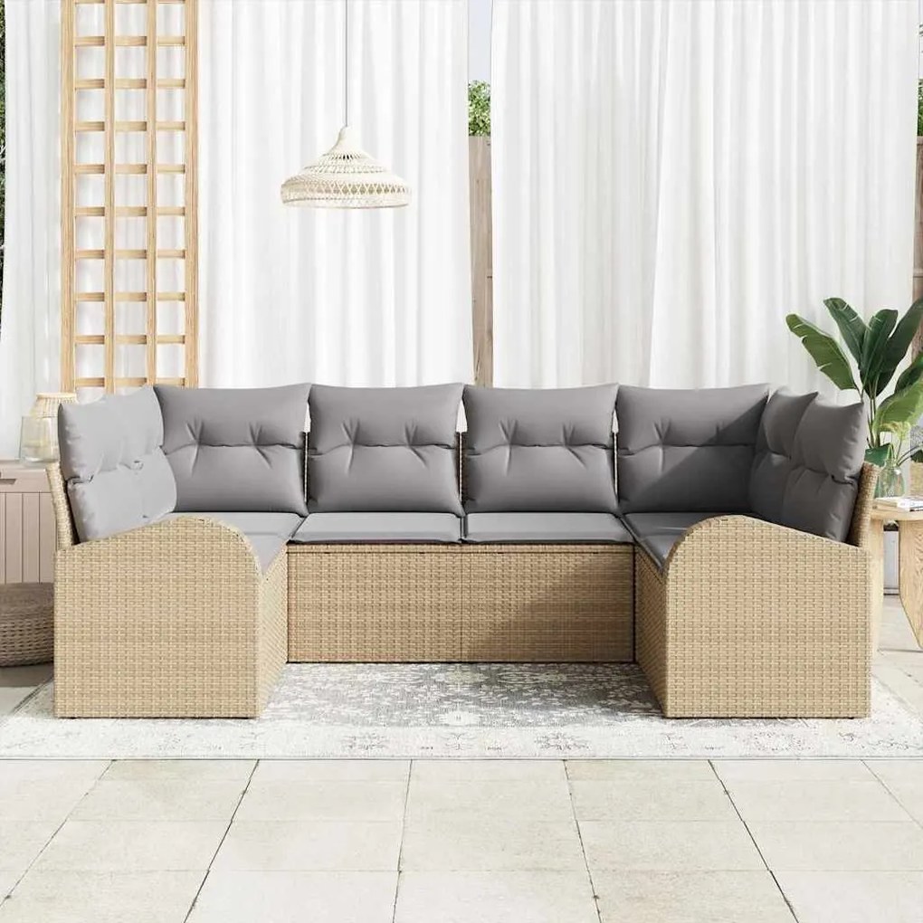 Conjunto de Sofá de Jardim com 6 Peças e Almofadas Bege em Poliratan