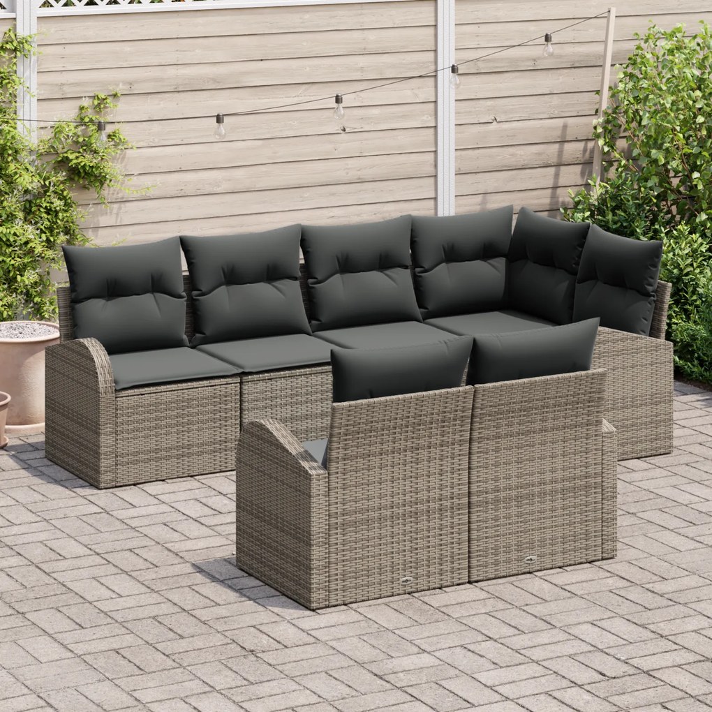 Conjunto de Sofá de Jardim vidaXL de 7 Peças com Almofadas Rattan Poli