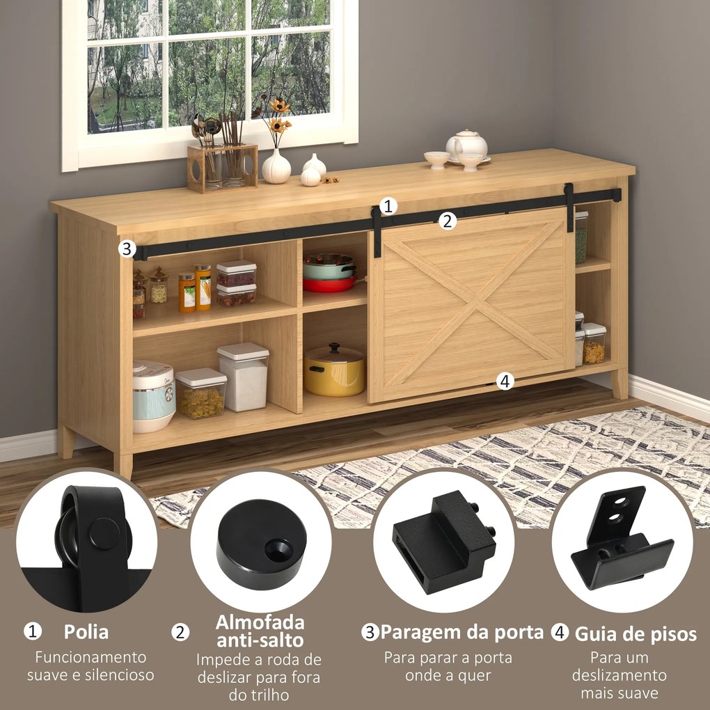 Ferragens para Porta Corredeira 200cm (MÓVEL NÃO INCLUIDO) Kit de Acessórios para Porta Corredeira de Madeira com 2 Trilhos de Aço Carga Máxima 20 kg