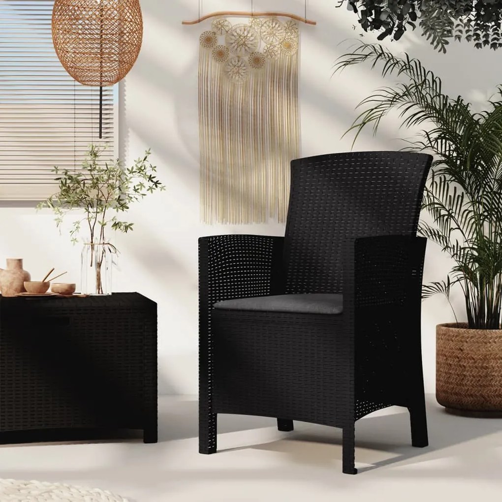 318226 vidaXL Cadeira de jardim com almofadão vime PP grafite