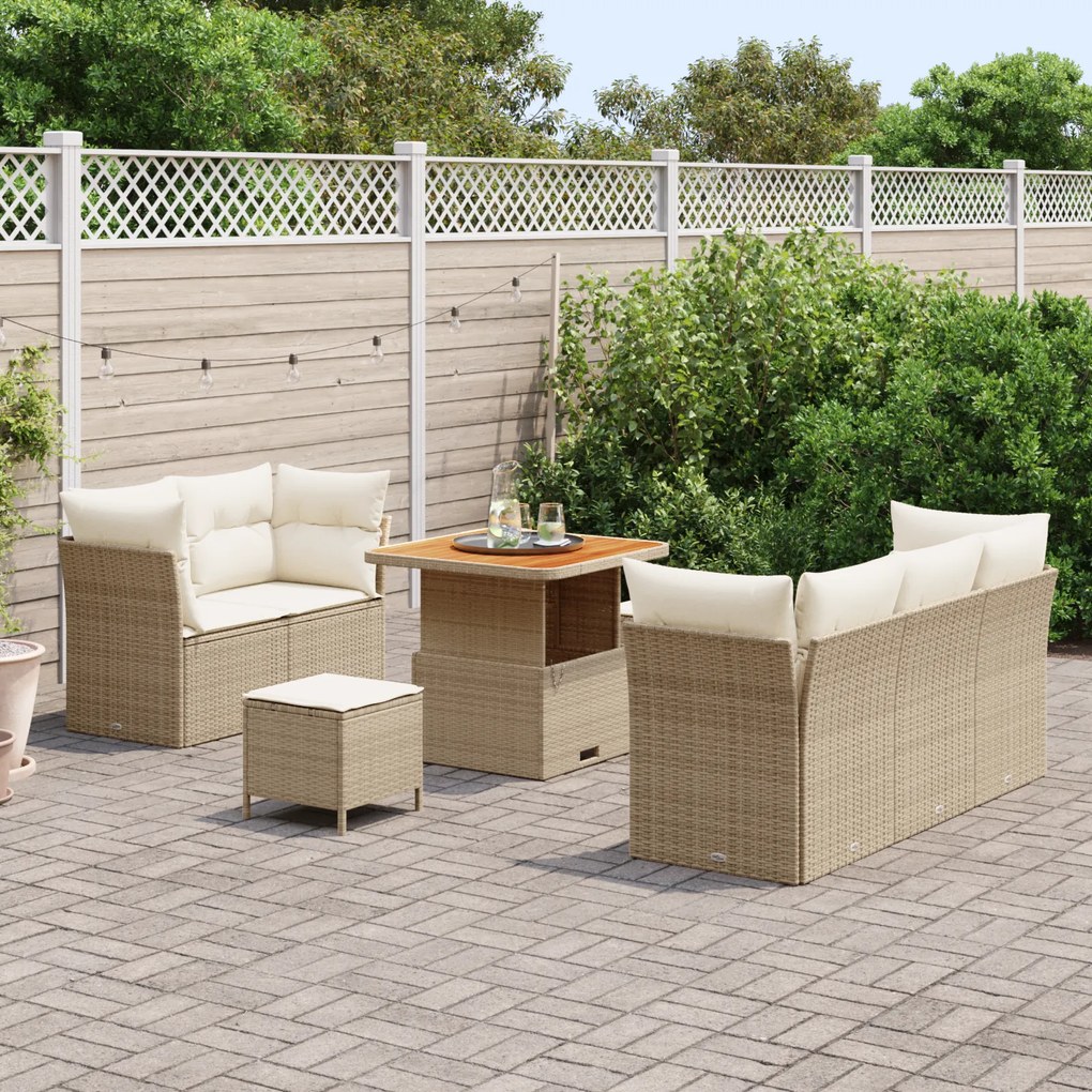 Conjunto de Sofá de Jardim vidaXL 8 Peças com Almofadas Bege Poliéster