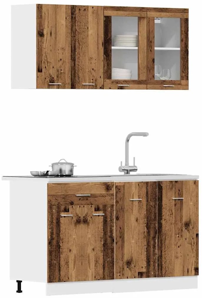 4 pcs armário de cozinha conjunto deriv. madeira madeira velha