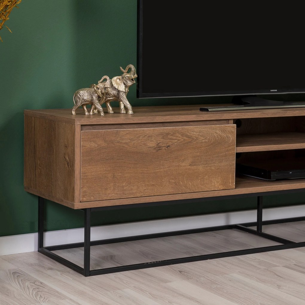 Conjunto de Mobiliário de Sala Laxus – Nogueira/Preto – TV: 180x50x40