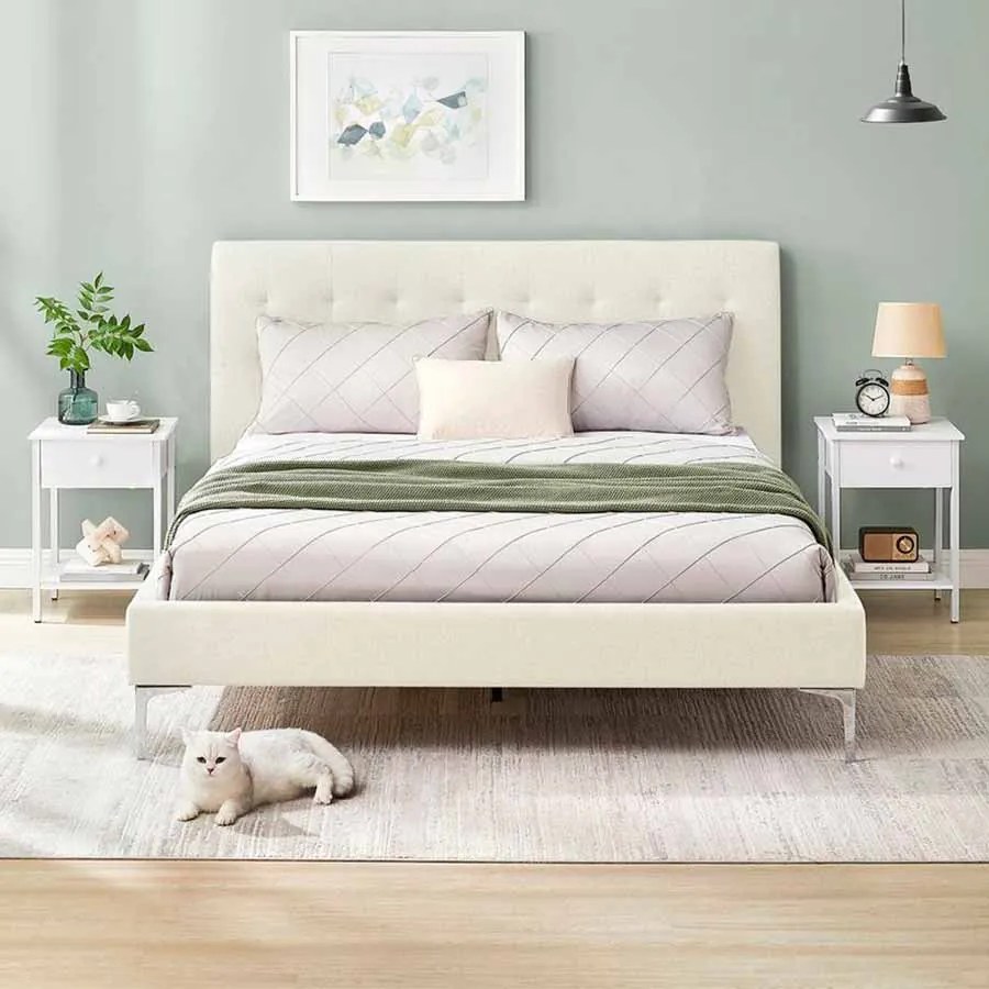 Conjunto de 2 mesas de cabeçeira com gaveta e prateleira 40 x 40 x 55 cm branco mate