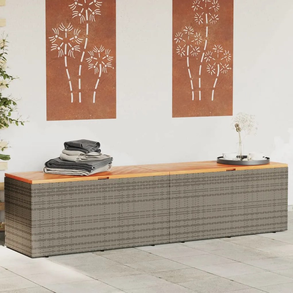 vidaXL Caixa arrumação jardim 220x50x54 cm vime PE/acácia maciça cinza