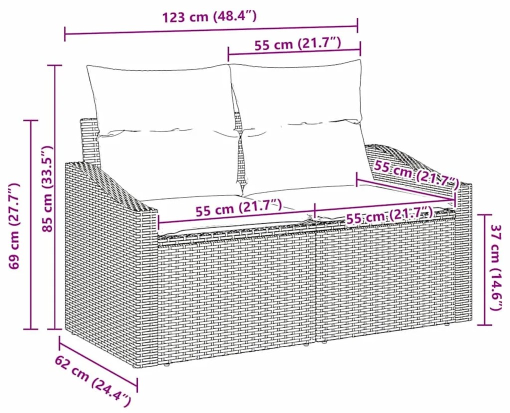 Sofá de Jardim de 2 Lugares com Armazenamento e Almofadas Bege em Ratt