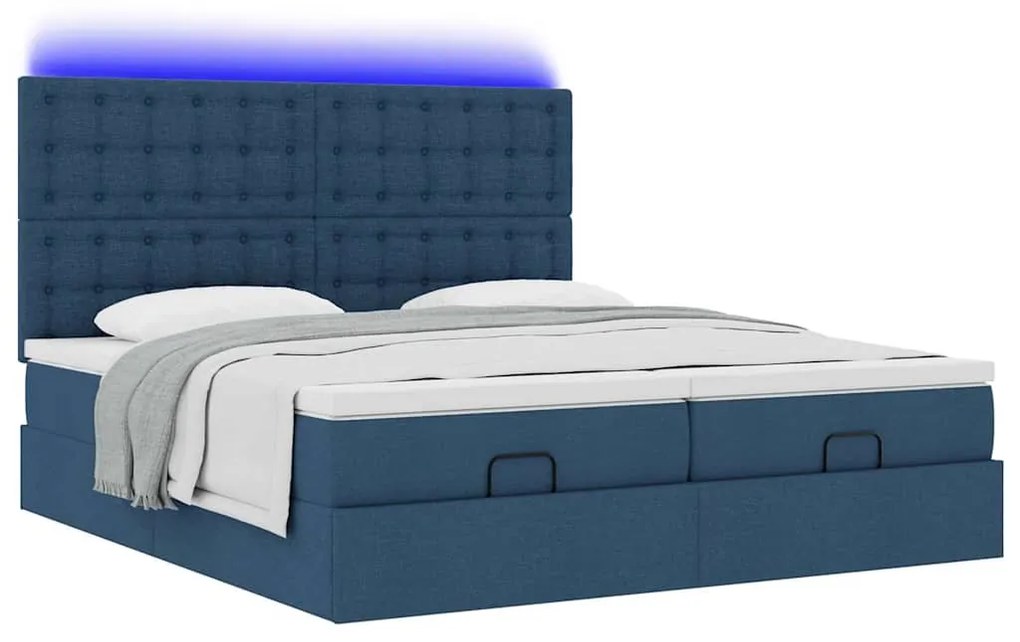 Estrutura de cama otomana com colchões 200x200cm tecido azul