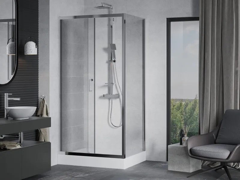 Mexen Apia cabine de duche deslizante 100 x 80 cm, transparente, cromada + base de duche Rio - 840-100-080-01-00-4510