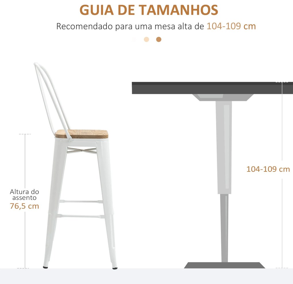 HOMCOM Conjunto de 4 Bancos Altos de Cozinha Empilháveis com Encosto A