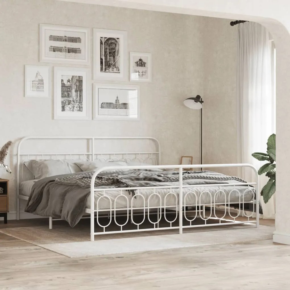 Estrutura de cama com cabeceira e pés 200x200 cm metal branco