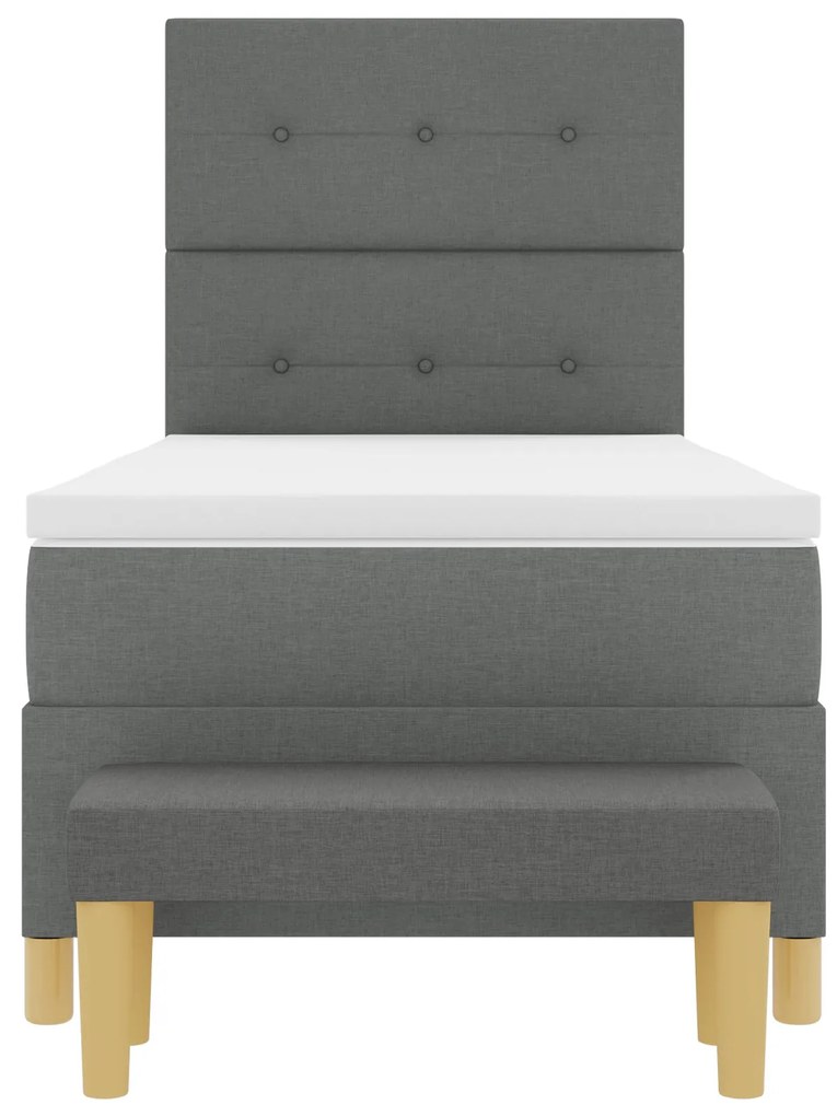 Cama Box Spring com Colchão e Banco Cinza Escuro 100x200 cm Tecido