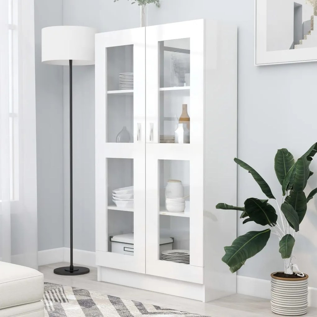 802765 vidaXL Armário vitrine 82,5x30,5x150 cm contraplacado branco brilhante
