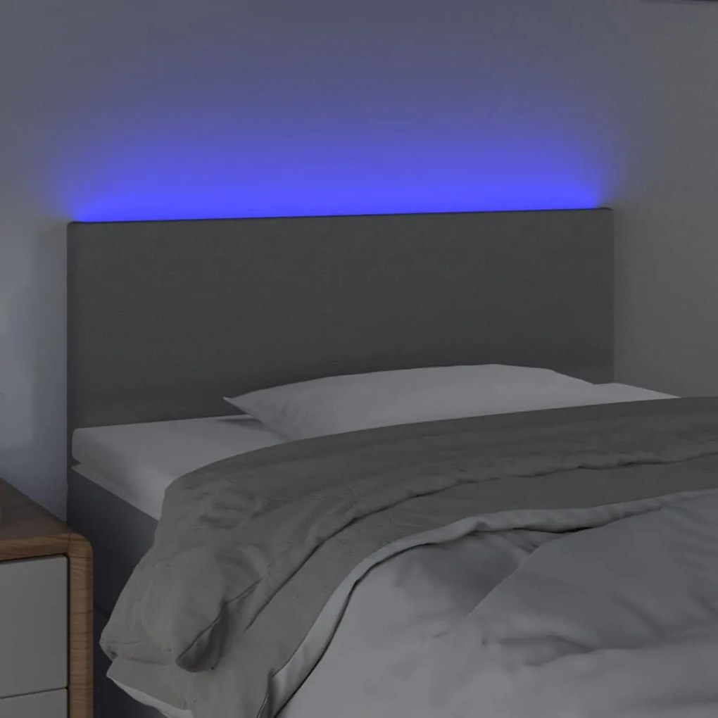 Cabeceira de cama c/ luzes LED tecido 90x5x78/88 cm cinza-claro