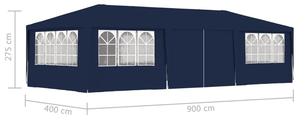 Tenda festas profissional c/ paredes laterais 4x9m 90g/m² azul