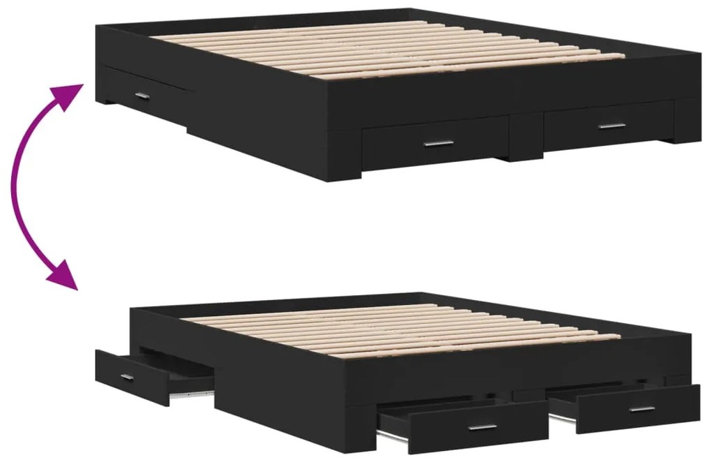 Estrutura de cama c/ gavetas 160x200 cm derivados madeira preto