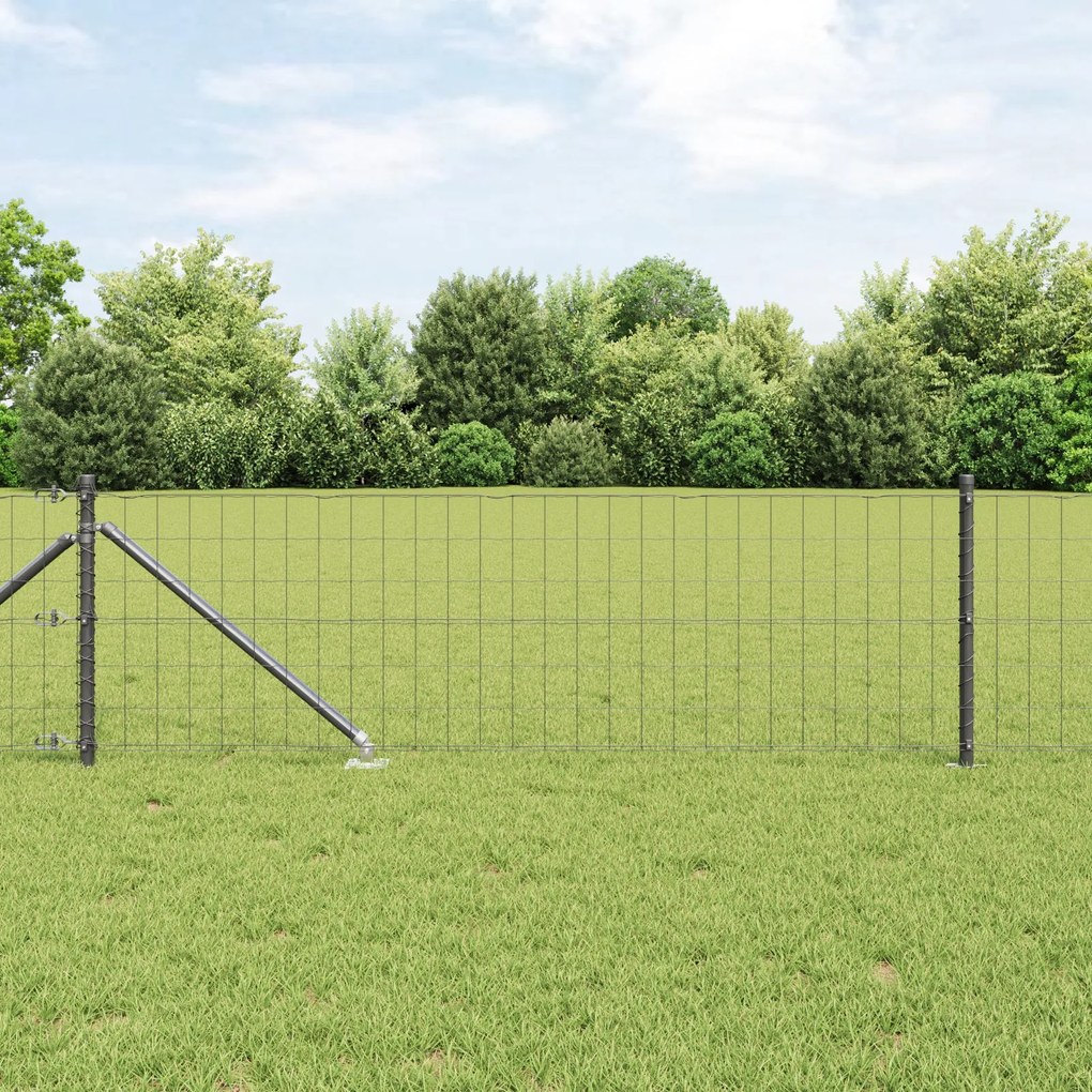 Cerca Euro com 13 Postes de Ponta 0.4x50 m Aço Galvanizado Cinza