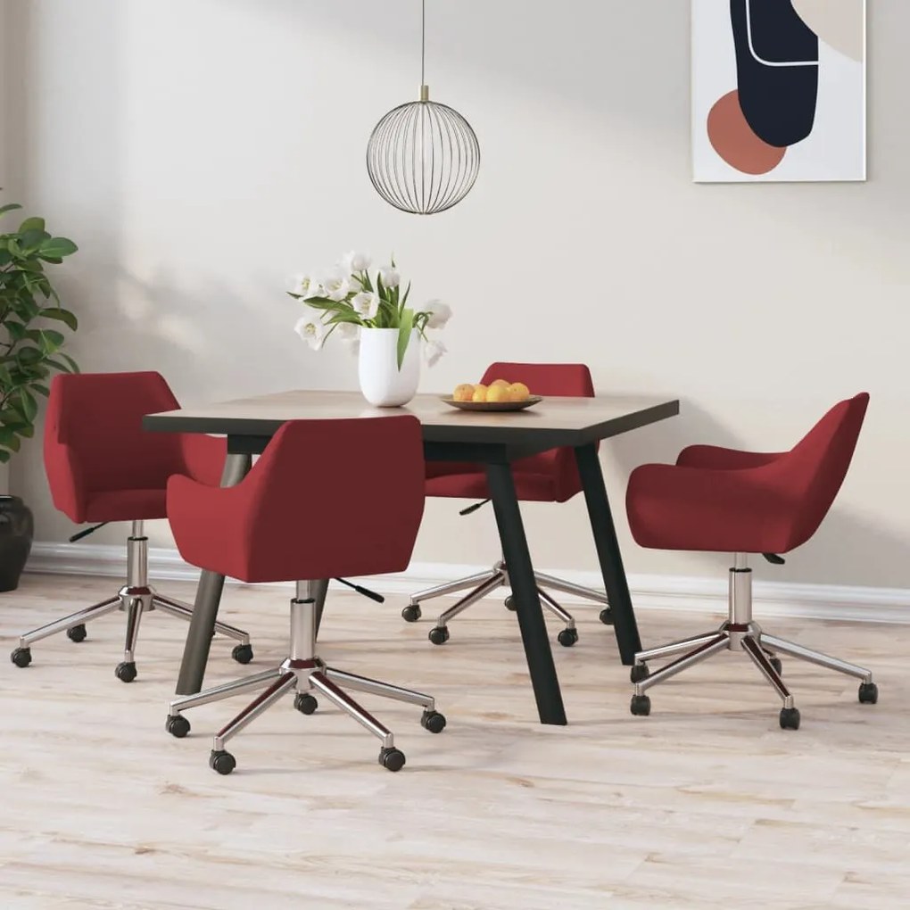vidaXL Cadeiras de jantar giratórias 4 pcs tecido vermelho tinto