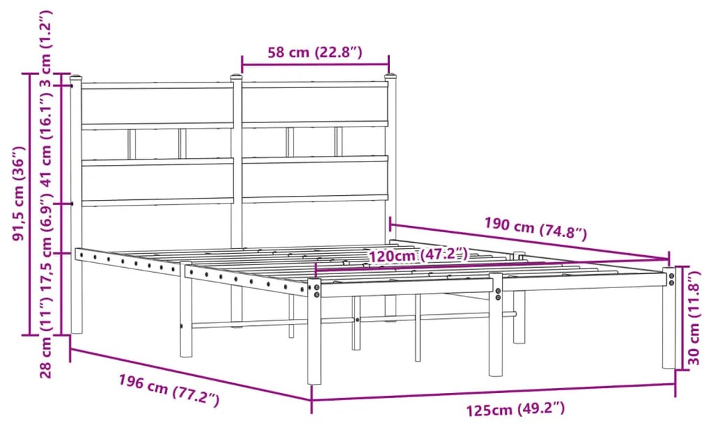 Cama sem colchão com cabeceira 120x190 cm carvalho castanho