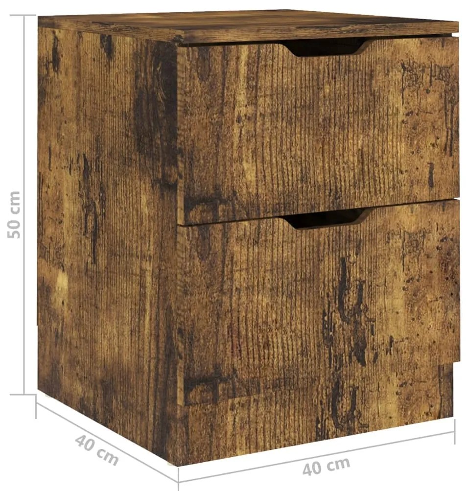 Mesas cabeceira 2pcs 40x40x50cm contraplacado carvalho fumado