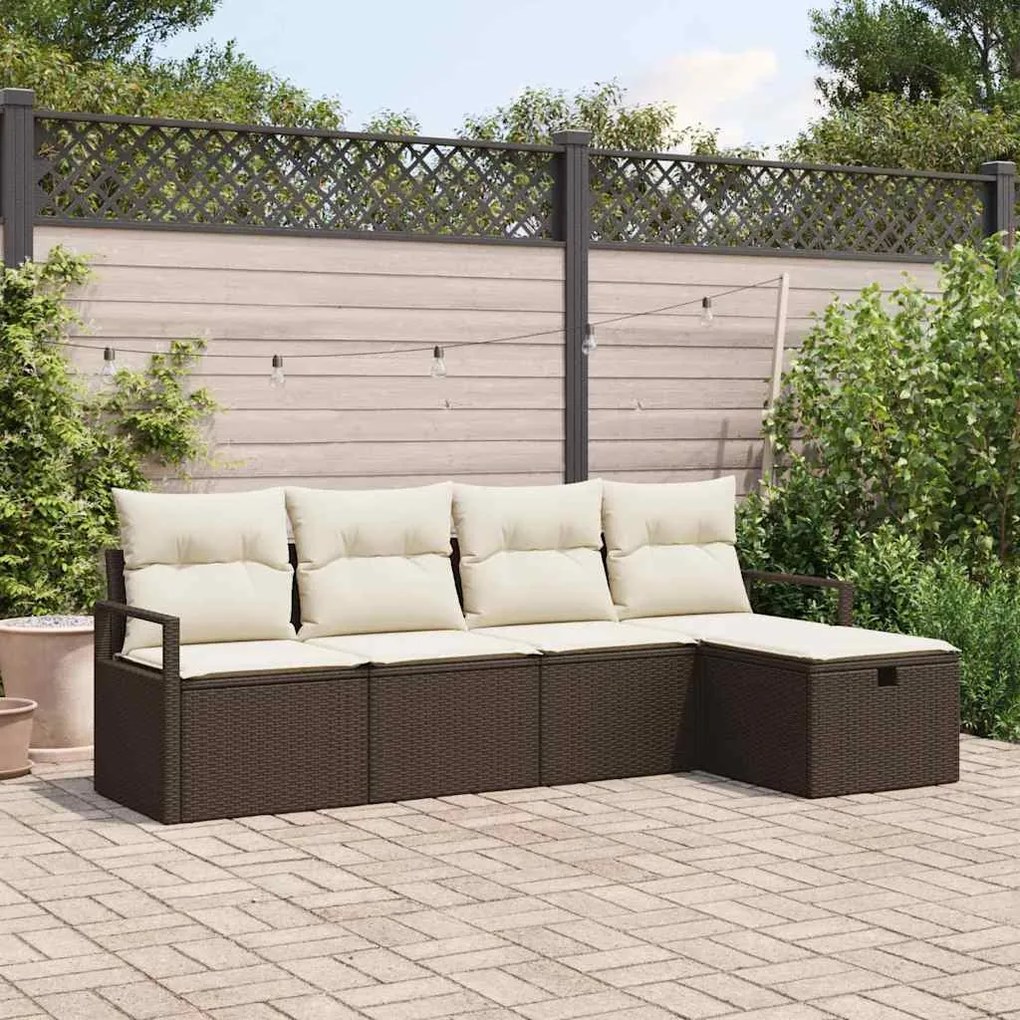 Conjunto de Sofá de Jardim vidaXL de 5 Peças com Almofadas Castanho em