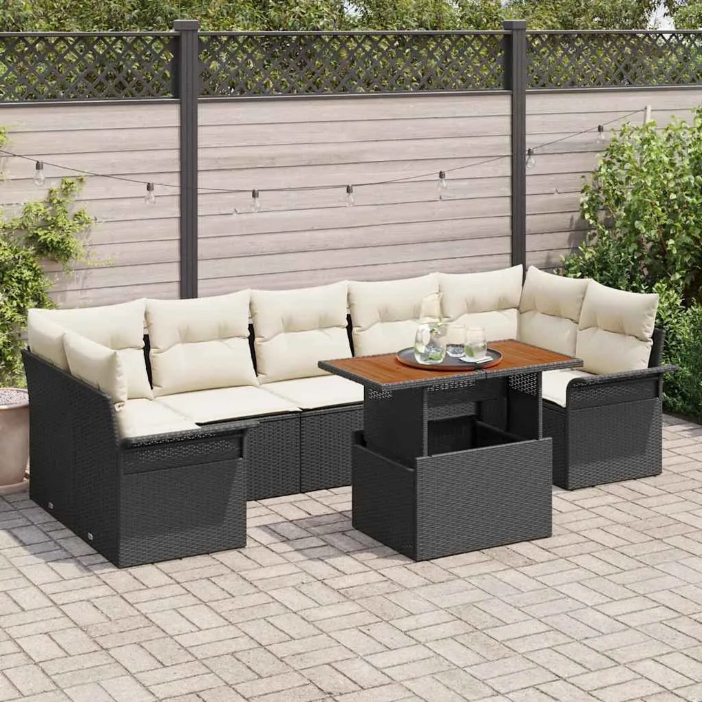 vidaXL Conjunto de Sofá de Jardim com almofada 8 pcs Preto e creme