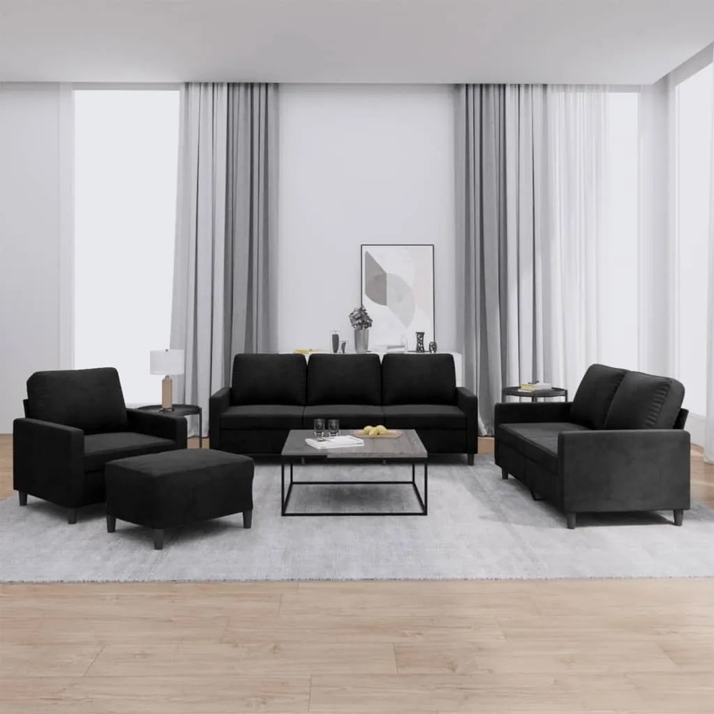 4 pcs conjunto de sofás com almofadões veludo preto