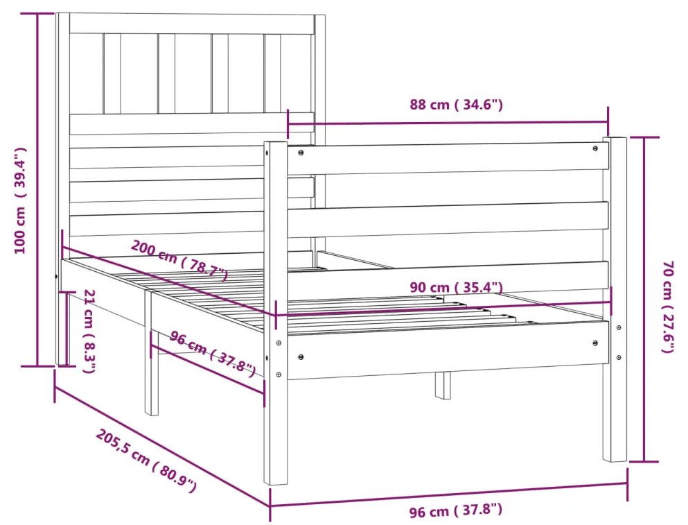 Estrutura de cama 90x200 cm madeira maciça castanho mel